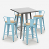 Industriële metalen set met tafel 60x60 cm en 4 barkrukken Bucket Steel Model