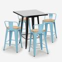 Industriële metalen set met zwarte tafel 60x60 cm en 4 barkrukken Bucket Steel Black Voorraad