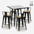 Industriële metalen set met zwarte tafel 60x60 cm en 4 barkrukken Bucket Steel Black Aanbieding