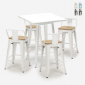 Industriële set met witte tafel 60x60 cm en 4 barkrukken Bucket Steel White Aanbieding