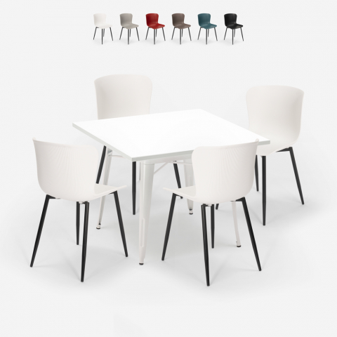 Lix industrieel design vierkant tafel set 80x80cm 4 stoelen wrench light Aanbieding