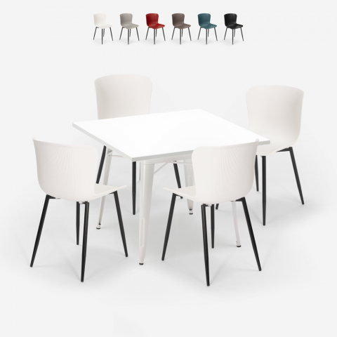 Tolix industrieel design vierkant tafel set 80x80cm 4 stoelen Wrench Light