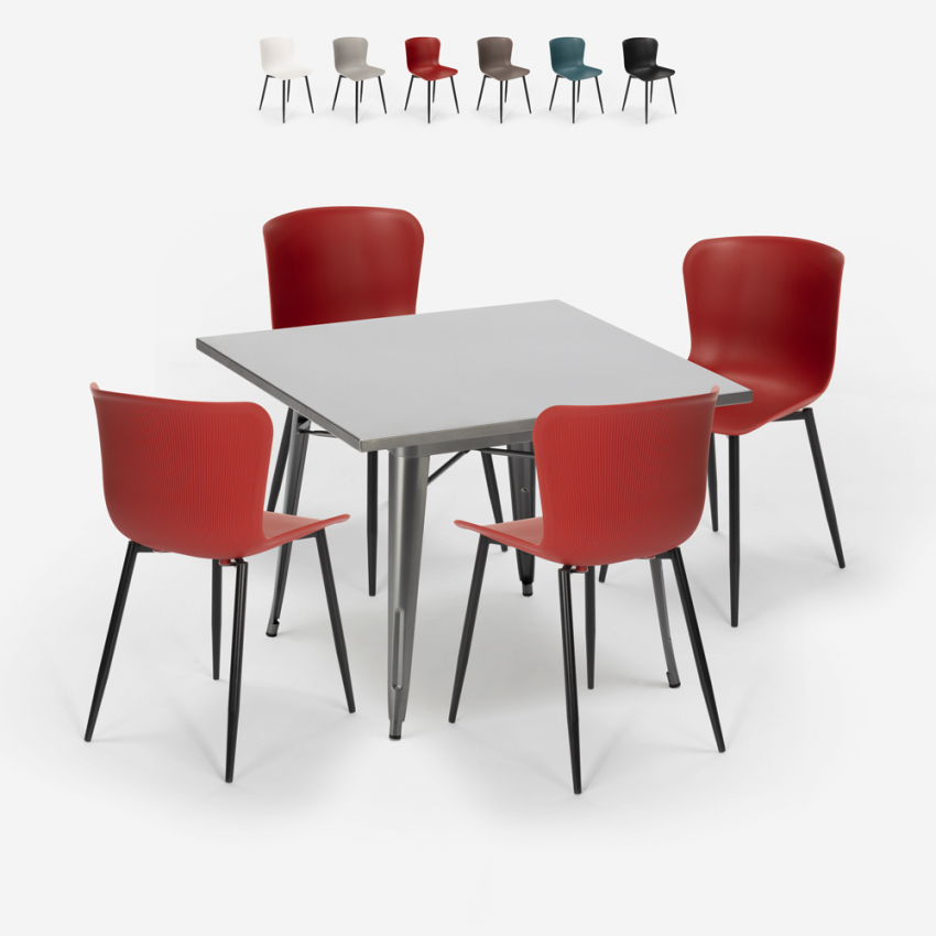 set 4 stoelen vierkante tafel 80x80cm Lix industrieel ontwerp wrench Aanbod