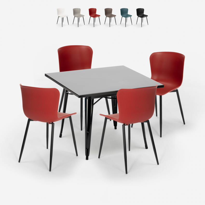 Industriële set met 4 stoelen en vierkante tafel 80x80 cm Wrench Dark Korting Industriële set met 4 stoelen en vierkante tafel 80x80 cm Wrench Dark Korting
