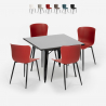 Industriële set met 4 stoelen en vierkante tafel 80x80 cm Wrench Dark Korting