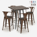 Set met hoge tafel 60x60 cm en 4 industriële metalen barkrukken Bruck Wood Aanbieding