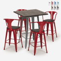 Set met hoge tafel 60x60 cm en 4 industriële metalen barkrukken Bruck Wood Voorraad