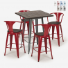 Set met hoge tafel 60x60 cm en 4 industriële metalen barkrukken Bruck Wood Voorraad