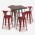 Set met hoge tafel 60x60 cm en 4 industriële metalen barkrukken Bruck Wood 