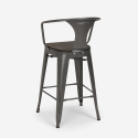Industriële set met hoge tafel 60x60 cm en 4 barkrukken van metaal en hout Bruck Wood Black 
