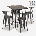 Industriële set met hoge tafel 60x60 cm en 4 barkrukken van metaal en hout Bruck Wood Black Catalogus