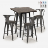 Industriële set met hoge tafel 60x60 cm en 4 barkrukken van metaal en hout Bruck Wood Black Catalogus