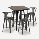 Industriële set met hoge tafel 60x60 cm en 4 barkrukken van metaal en hout Bruck Wood Black Aankoop