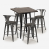 Industriële set met hoge tafel 60x60 cm en 4 barkrukken van metaal en hout Bruck Wood Black Aankoop