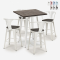 Set met industriële hoge tafel 60x60 cm en 4 barkrukken Bruck Wood White Aanbieding