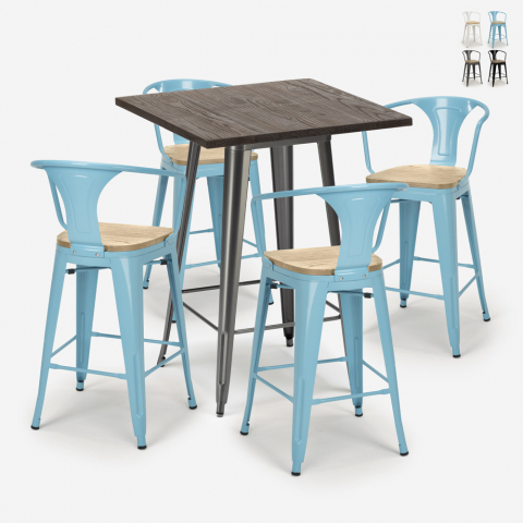 Industriële set met hoge tafel 60x60 cm en 4 barkrukken Bruck Top Light Aanbieding