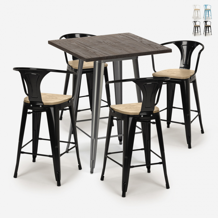 Industriële set met hoge tafel 60x60 cm en 4 barkrukken Bruck Top Light Korting