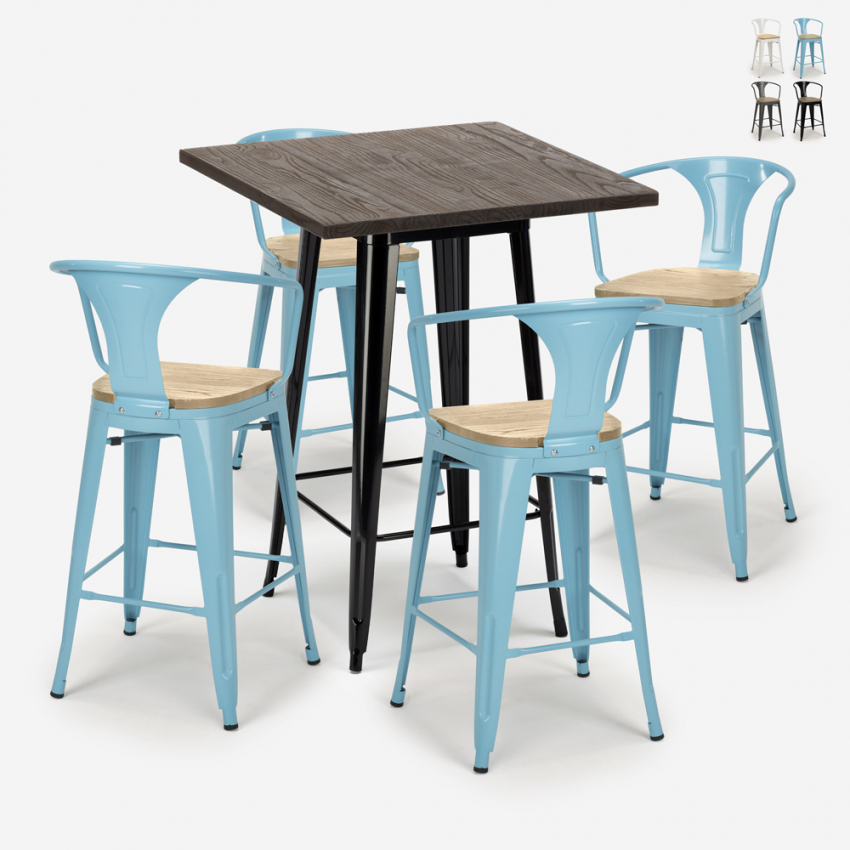 Industriële set met hoge tafel 60x60 cm en 4 barkrukken Bruck Black Top Light Aanbod Industriële set met hoge tafel 60x60 cm en 4 barkrukken Bruck Black Top Light Aanbod