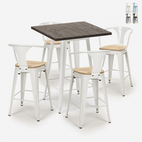 Set met hoge tafel 60x60 cm en 4 industriële metalen barkrukken Bruck White Top Light Aanbieding