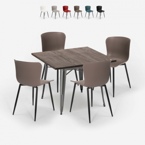 Vierkante tafel set 80x80cm Tolix industrieel ontwerp 4 stoelen Anvil