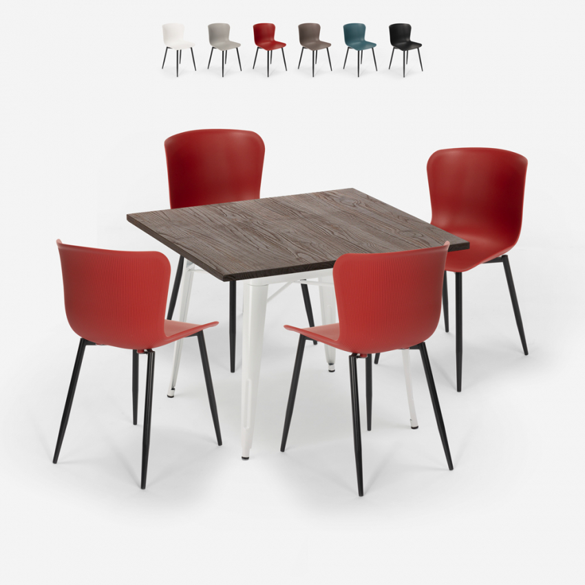 set 4 stoelen vierkante tafel Lix 80x80cm hout metaal anvil light Korting