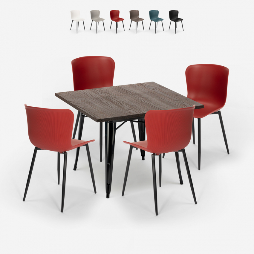 Industriële set met vierkante tafel 80x80 cm en 4 stoelen Anvil Dark Korting Industriële set met vierkante tafel 80x80 cm en 4 stoelen Anvil Dark Korting