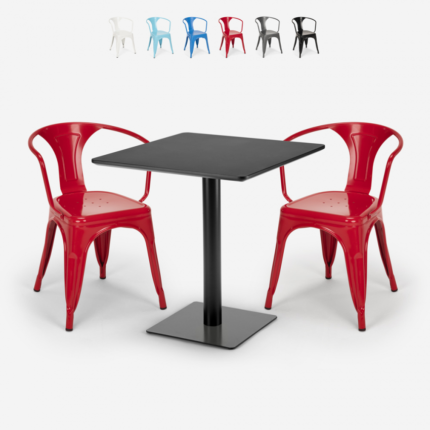 Horeca salontafel set 70x70cm 2 stoelen industrieel design Starter Dark Catalogus