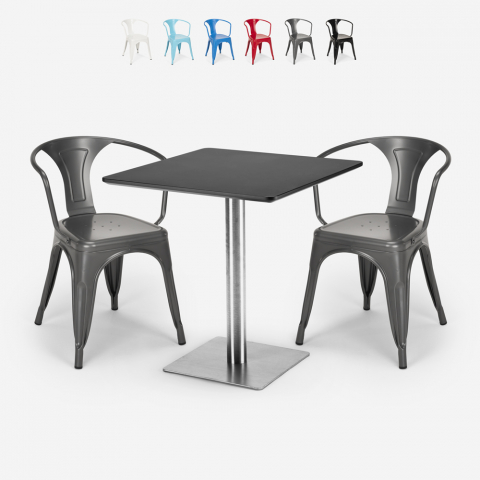 Set 2 stoelen Tolix salontafel 70x70cm Horeca bar restaurants Starter Silver