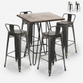 Set van 4 vintage barkrukken en hoge bartafel 60x60 cm in industrieel design Rhodes Noix Aanbieding