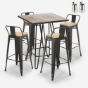 Set van 4 vintage barkrukken en hoge bartafel 60x60 cm in industrieel design Rhodes Noix Verkoop