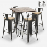 Set van 4 vintage barkrukken en hoge bartafel 60x60 cm in industrieel design Rhodes Noix Verkoop