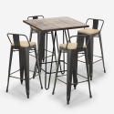 Set van 4 vintage barkrukken en hoge bartafel 60x60 cm in industrieel design Rhodes Noix Kortingen
