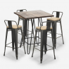 Set van 4 vintage barkrukken en hoge bartafel 60x60 cm in industrieel design Rhodes Noix Kortingen