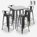 Industriële set met 4 vintage barkrukken en hoge tafel 60x60 cm Rush Verkoop