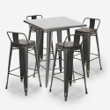 Industriële set met 4 vintage barkrukken en hoge tafel 60x60 cm Rush Kortingen