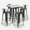 set van 4 vintage krukjes industriële zwarte hoge tafel 60x60cm rush black Korting