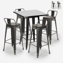 set van 4 vintage krukjes industriële zwarte hoge tafel 60x60cm rush black Aanbieding