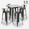 set van 4 vintage krukjes industriële zwarte hoge tafel 60x60cm rush black Aanbieding