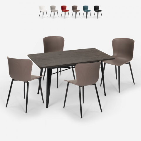 Eettafel set 120x60cm Tolix industrieel ontwerp 4 stoelen Ruler Aanbieding