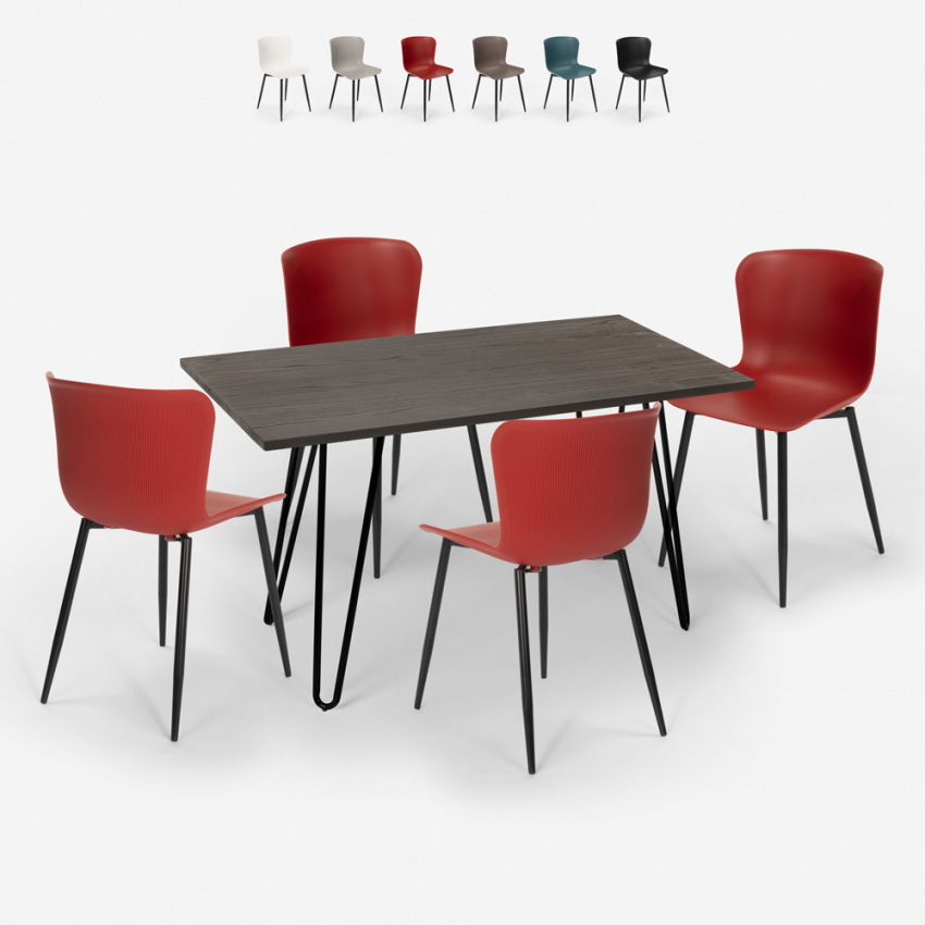 Set met eettafel 120x60 cm en 4 stoelen in industrieel design Wire Korting