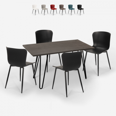 set van 4 stoelen Lix rechthoekige tafel industriële stijl 120x60cm wire Aanbieding