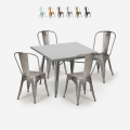 Industriële set met 4 vintage stijl stoelen en tafel 80x80 cm State Aanbieding