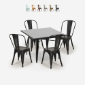 Industriële set met 4 vintage stijl stoelen en tafel 80x80 cm State Black Kortingen