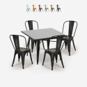 set van 4 vintage industriële stijl Lix tafel stoelen 80x80cm state black Kortingen