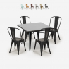 Industriële set met 4 vintage stijl stoelen en tafel 80x80 cm State Black Kortingen