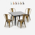 Industriële set met 4 vintage stijl stoelen en tafel 80x80 cm State Black Aanbieding