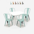 Industriële set met 4 vintage stijl stoelen en tafel 80x80 cm State White Aanbieding
