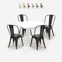 Industriële set met 4 vintage stijl stoelen en tafel 80x80 cm State White Korting