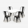 set 4 stoelen tafel industriële stijl metaal 80x80cm wit state white Afmetingen
