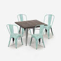 Industriële set met eettafel 80x80 cm en 4 vintage design stoelen Burton Afmetingen